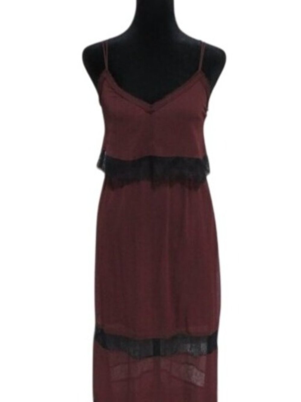 H&M Brown Black Lace rows Mini & Maxi Dress sleeveless top & sheer bottom 4